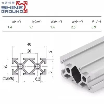 2040 T-Slotted Aluminum Profile with 6 Slots