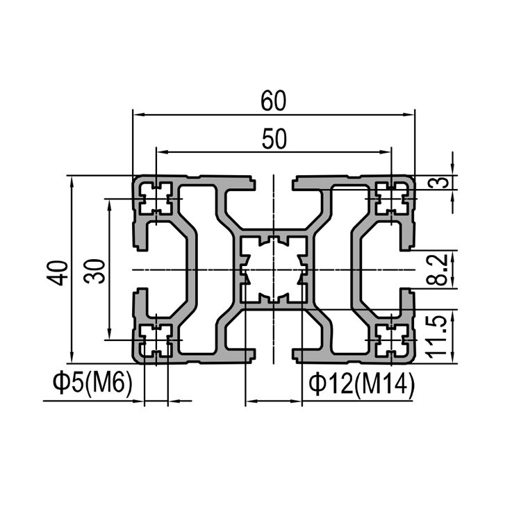 40 Series T-Slot Aluminum Extrusion Profile 40x60mm with 4 Slots