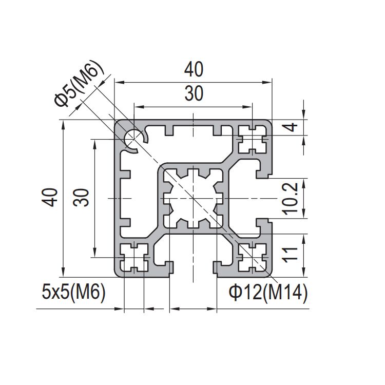 40x40mm T-Slot Aluminum Profile with Dual Slots - Type A