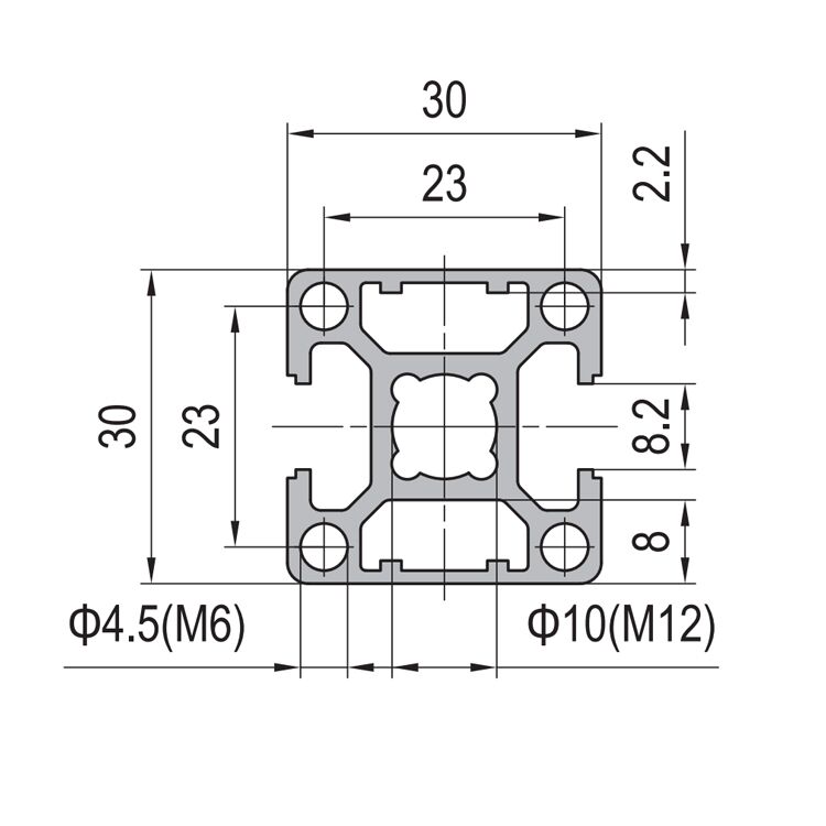 T-Slot Aluminum Profile 30x30 with Dual Slots-Type B