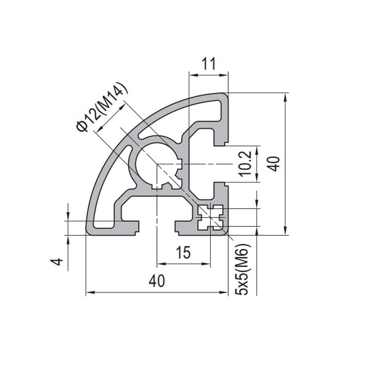 T-Slot Aluminum Profile 40x40 with Dual Slots and R90 Corners