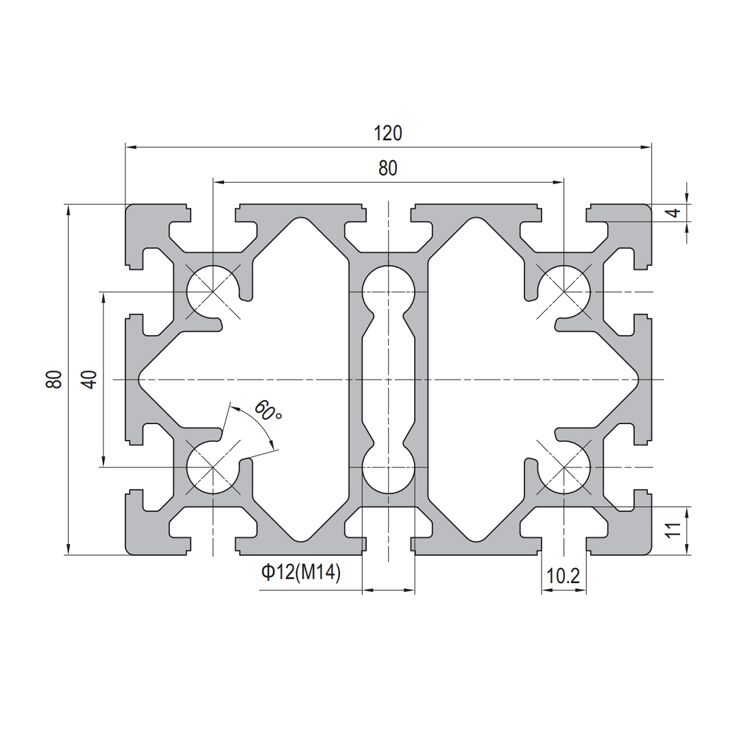 40 Series 80x120 T-Slot Aluminum Profile with 10 Slots