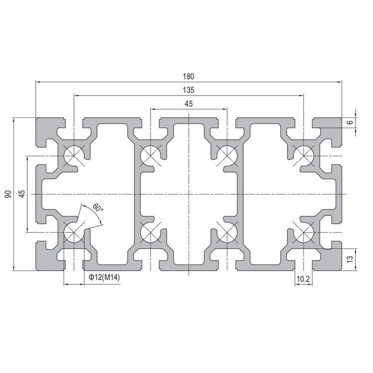 45 Series 90x180mm 12-Slot T-Slot Aluminum Profile