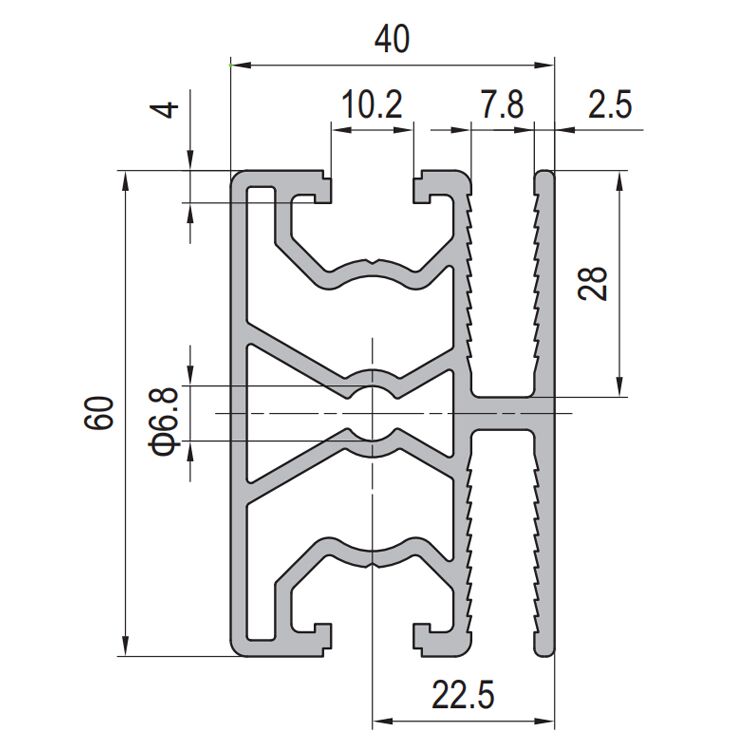 Protective Grille Profile 40x60 with Dual Slots