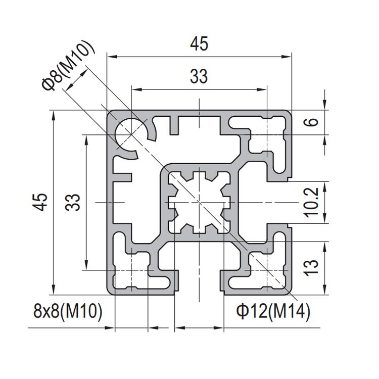 45x45mm T-Slot Aluminum Profile with 2 Slots-Type A