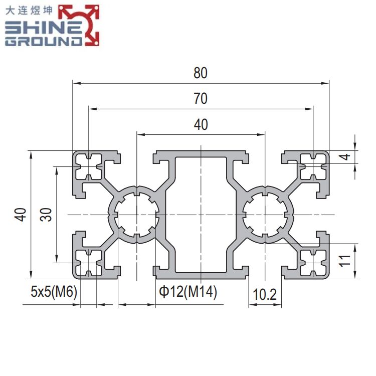 Ultra-Light 40x80 T-Slot Aluminum Profile with 6 Slots